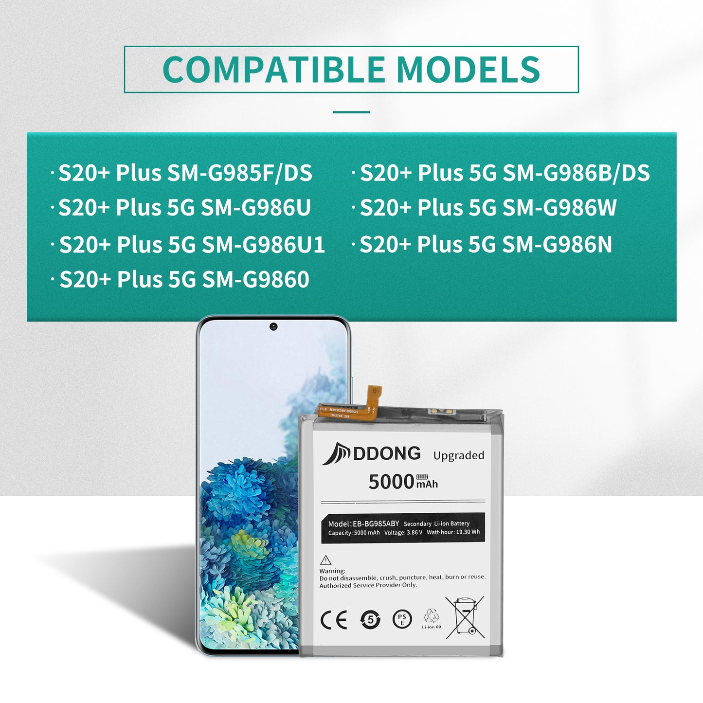 DDONG [5000mAh Upgraded] Battery for Samsung Galaxy S20 Plus SM-G985F SM-G985 S20+ 5G EB-BG985ABY Battery Replacement with Repair Tool Kit