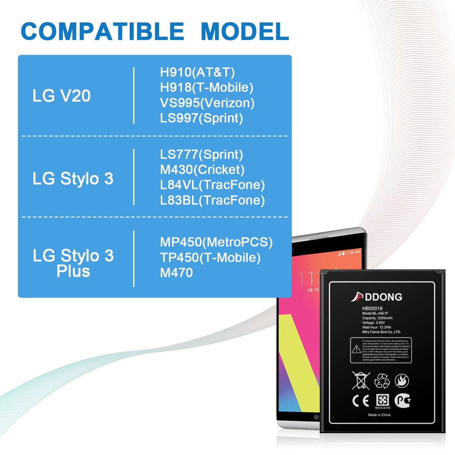 DDONG for LG stylo 3 Battery, Original Capacity [2022 Upgraded] Replacement for LG stylo 3 Plus MP450, for LG V20 H918 H910 LS997 US996 VS995 BL-44E1F Battery