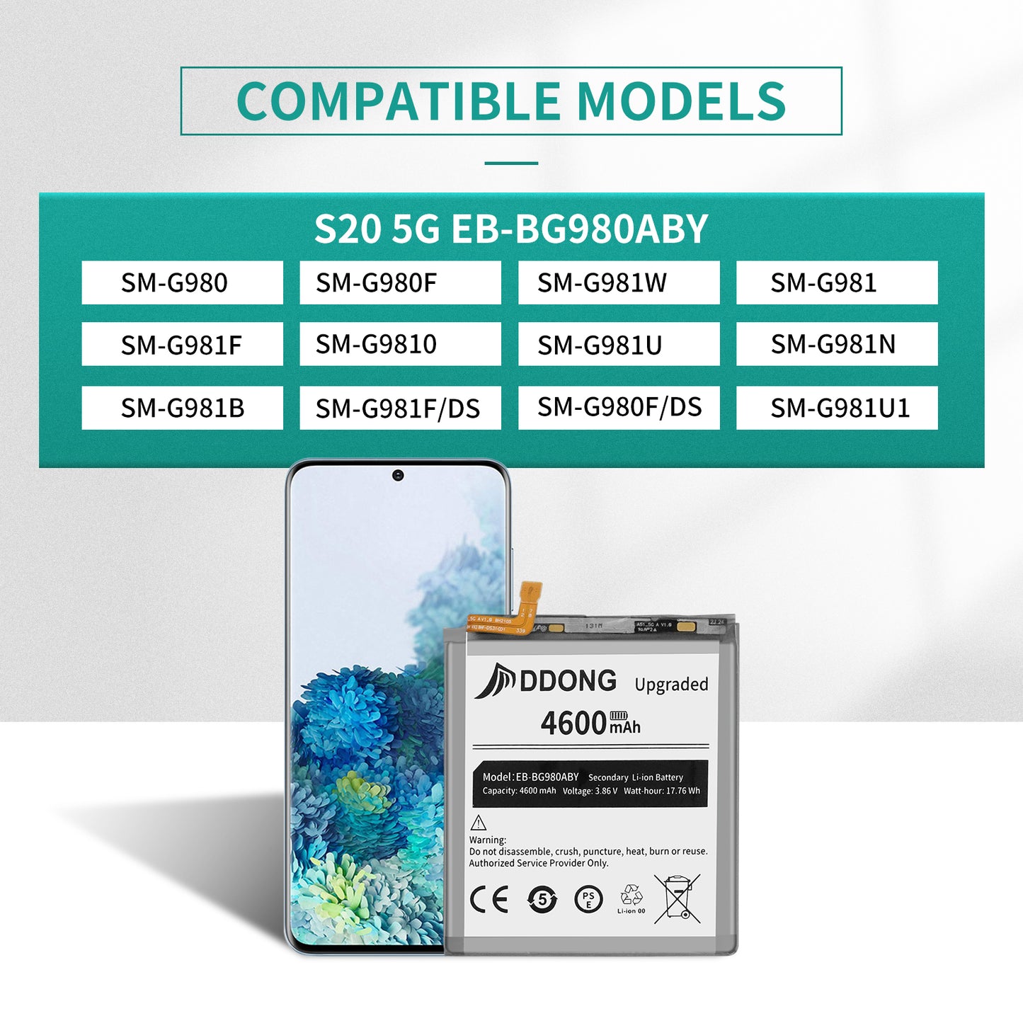 DDONG [4600mAh Upgraded] Battery for Samsung Galaxy S20 5G SM-G981U EB-BG980ABY Battery Replacement with Repair Tools