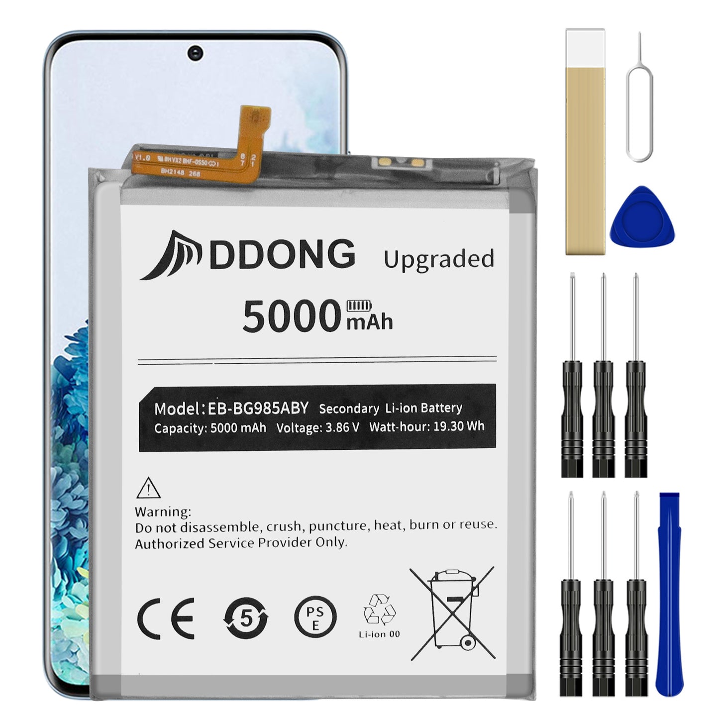 DDONG [5000mAh Upgraded] Battery for Samsung Galaxy S20 Plus SM-G985F SM-G985 S20+ 5G EB-BG985ABY Battery Replacement with Repair Tool Kit