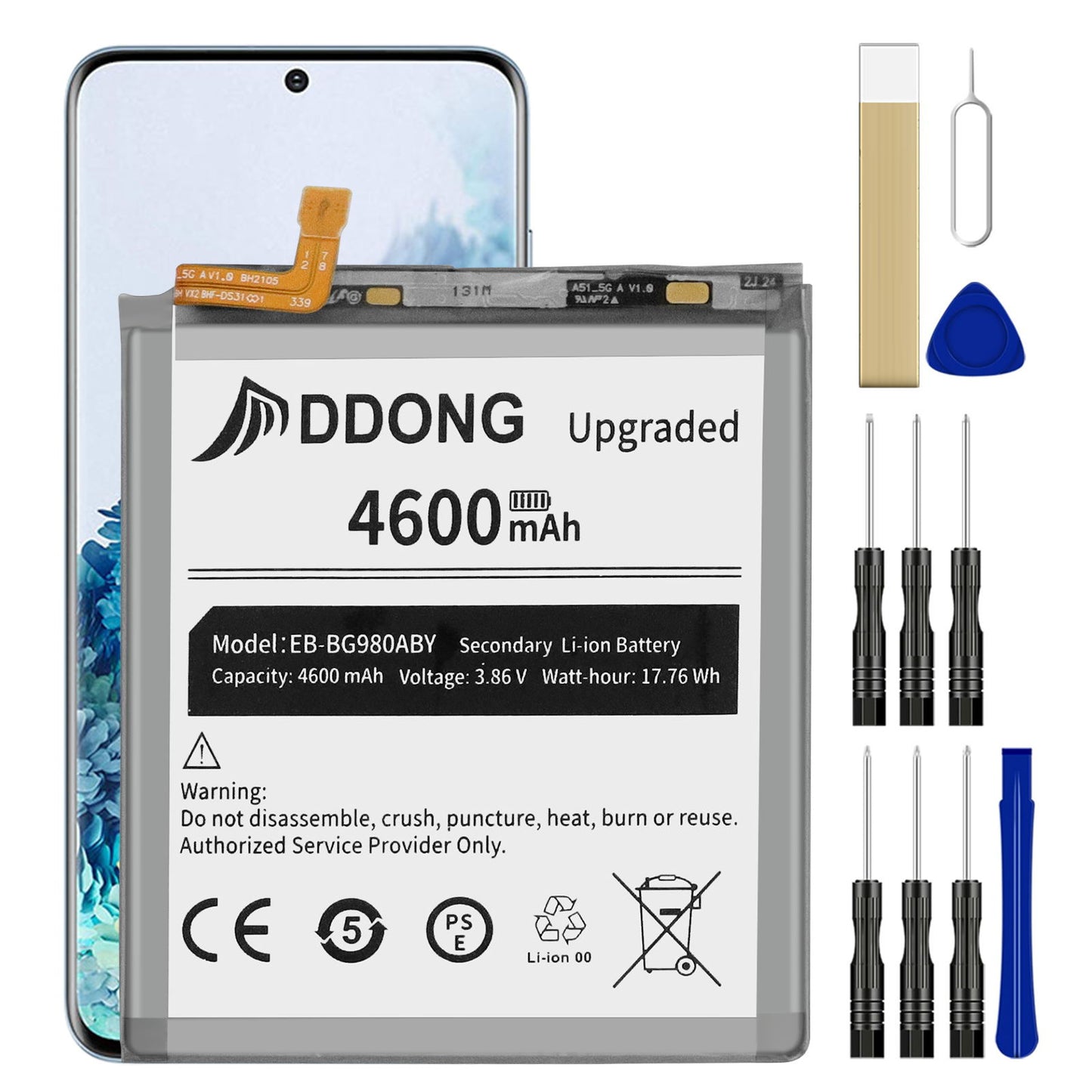 DDONG [4600mAh Upgraded] Battery for Samsung Galaxy S20 5G SM-G981U EB-BG980ABY Battery Replacement with Repair Tools